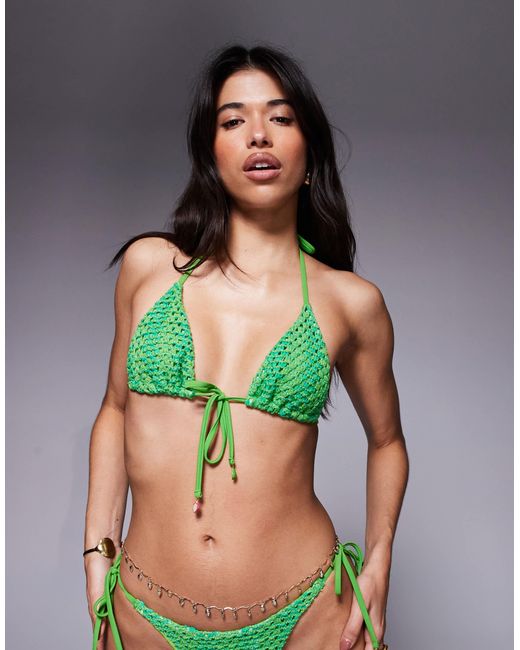 ASOS Green Rosie Charm Crochet Triangle Bikini Top
