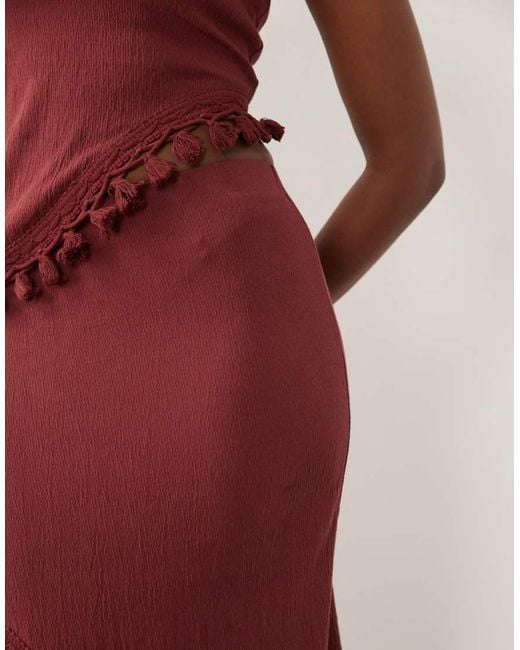 ASOS Red Co-ord Crinkle High Split Skirt With Tassel Detail