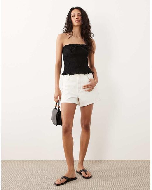 ASOS Black Shirred Tie Front Bandeau Top