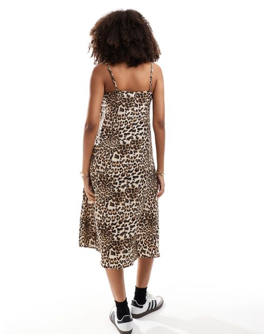 Vero Moda Brown Woven Cami Midi Dress With V Front