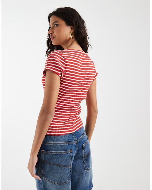 Free People Red Most Wanted Ribbed Button Down Top