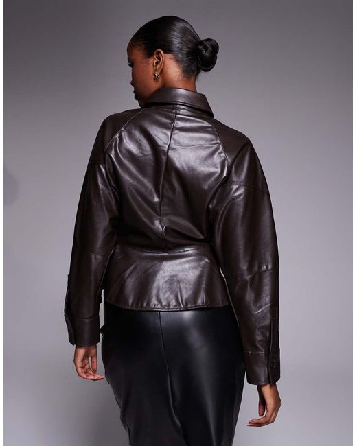 River Island Gray Faux Leather Batwing Shirt