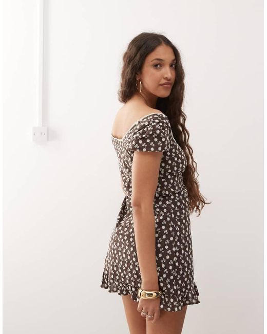 Motel Brown Bella Broderie Scoop Neck Mini Dress