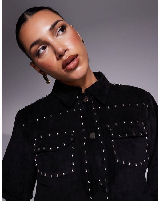 Liquor N Poker Blue Studded Pocket Detail Faux Suede Jacket