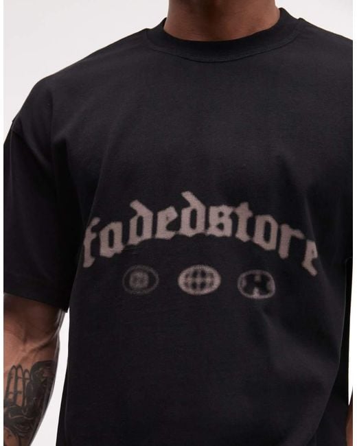 Faded Store Black T-shirt With Gothic Logo Back Print for men