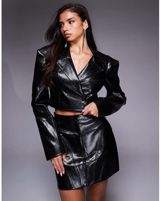 ASOS Gray Co-ord Pu Croc Cropped Blazer