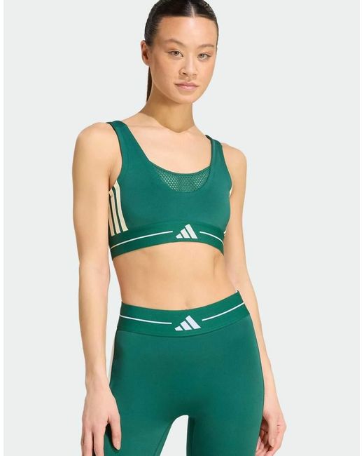Adidas Originals Green Hyperglam 3-stripes Colourblock Light Support Bra