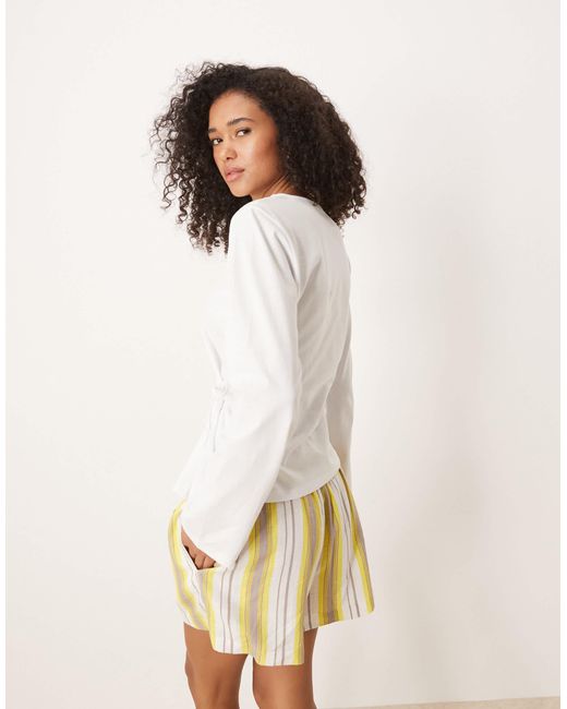ASOS White Cinched Tie Side Long Sleeve Top