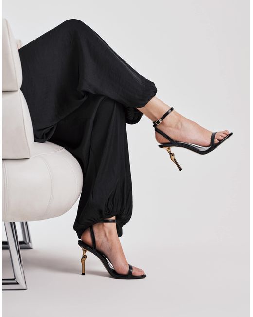 JW PEI Black Alivia Heeled Sandals With Gold Metal Heel