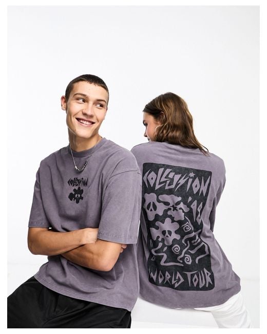 Camiseta carbón con estampado "world tour" Collusion de color Gray