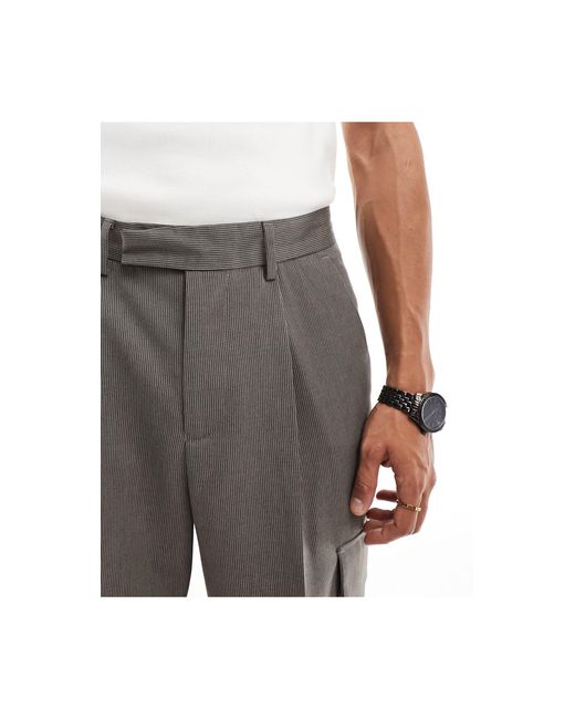 Pantaloni cargo eleganti a fondo ampio marroni microtesturizzati di ASOS in Gray da Uomo