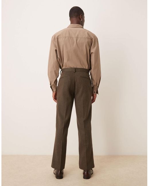 ASOS Natural Straight Leg Herringbone Suit Trousers for men