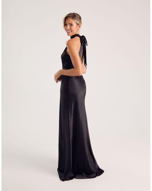 Six Stories Blue Bridesmaid Satin Halter Neck Maxi Dress
