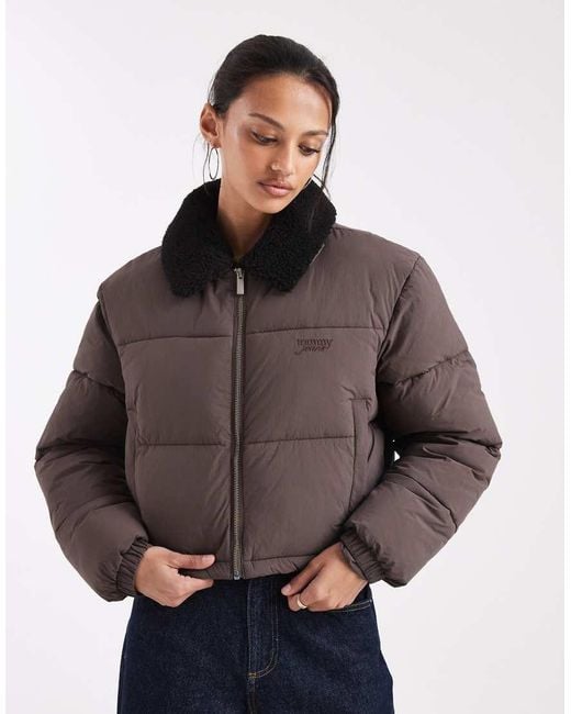 Tommy Hilfiger Brown Teddy Collar Puffer Jacket