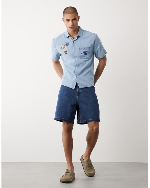 Abercrombie & Fitch Blue Motor Graphic Short Sleeve Workwear Shirt for men