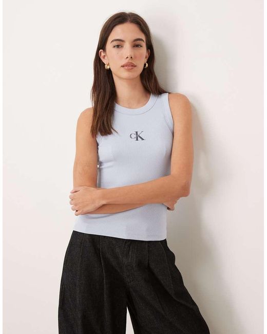 Calvin Klein White Monogram Rib Tank
