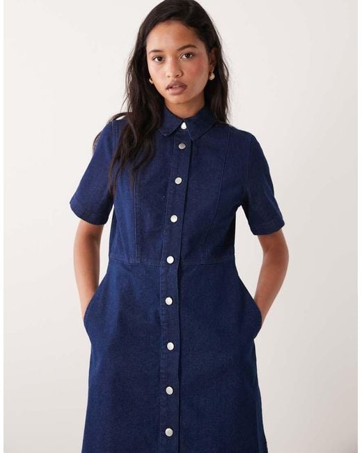 Barbour Blue Maia Button Through Collared Denim Mini Dress