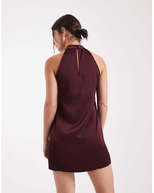 Vero Moda Red High Neck Racer Cut Satin Mini Dress