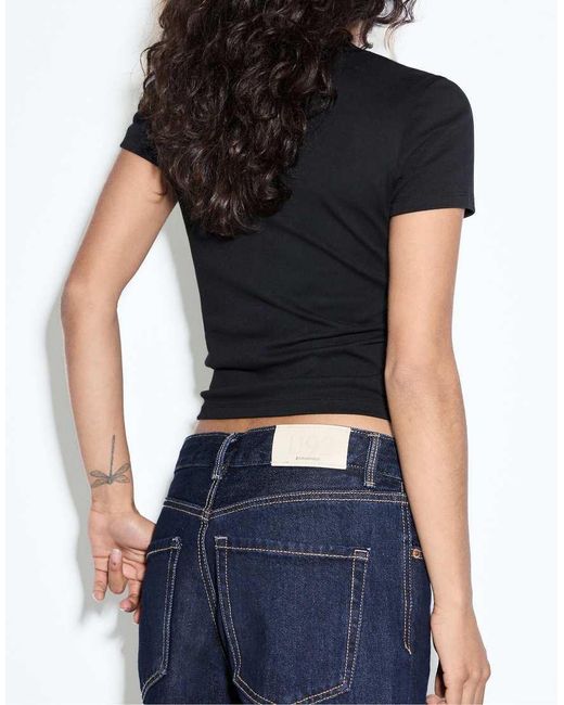 Stradivarius Blue D92 Ripped Straight Wide-leg Jeans