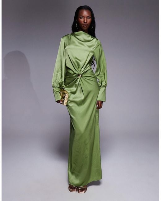 ASOS Green – schräg geschnittenes maxikleid aus satin