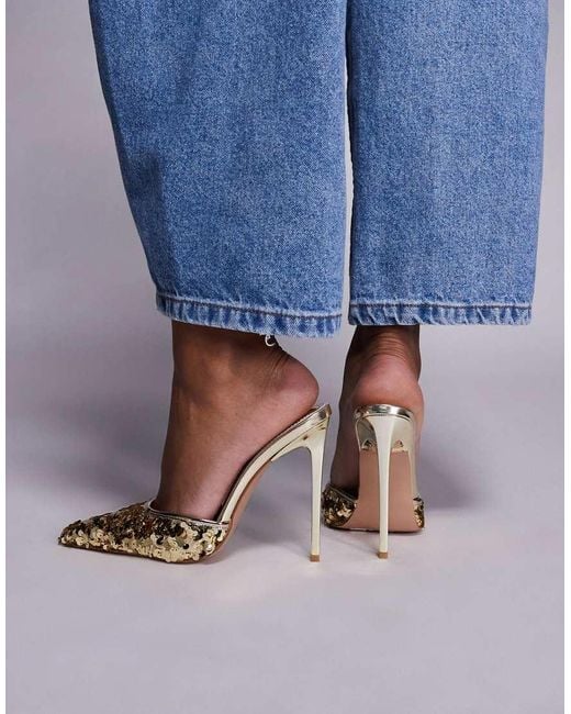 SIMMI Blue Simmi London Agathia Sequin Heeled Mules