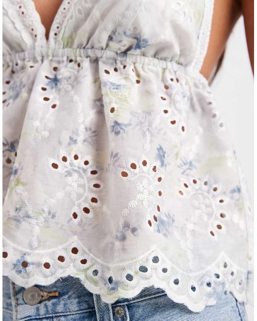 Daisy Street Blue Boho Blouse With Cutwork Detailing