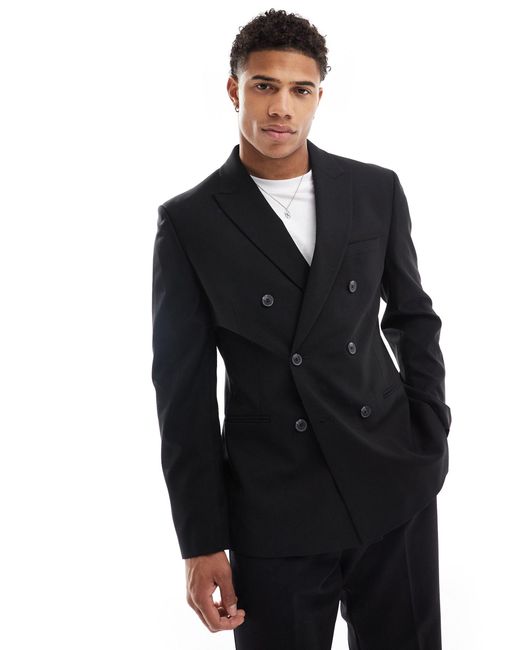 ASOS Blue Slim Double Breasted Suit Jacket for men