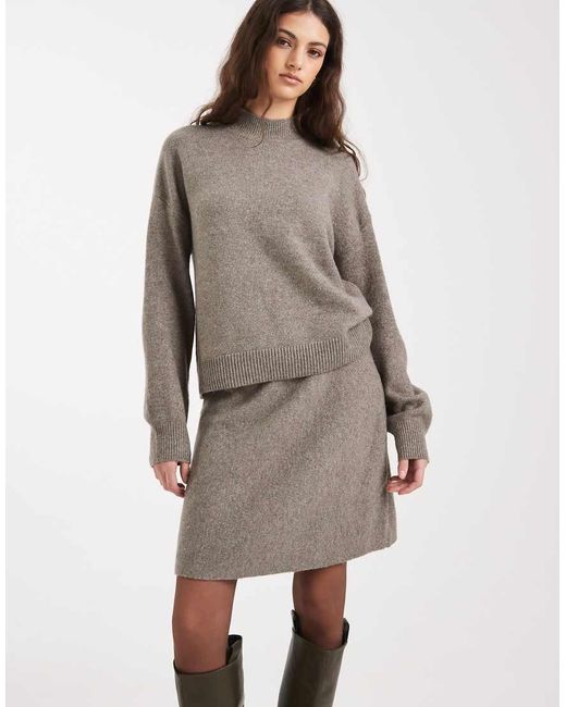 Pieces Gray Knitted Mini Skirt Co-Ord