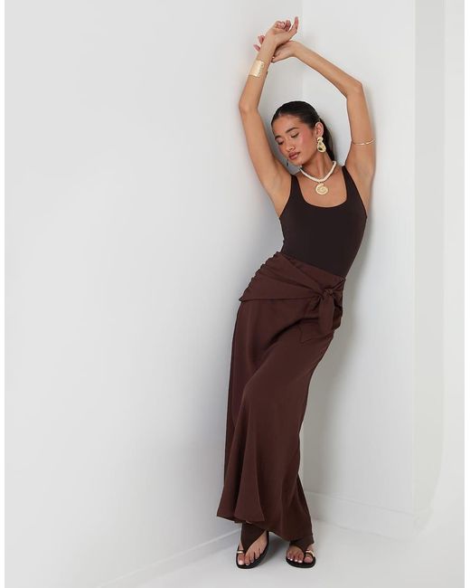Threadbare Brown Tie Sash Midi Skirt