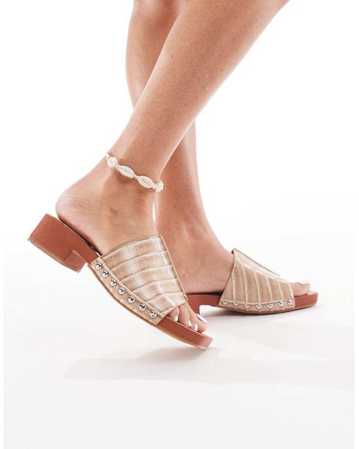 London Rebel White Heeled Sandal With Studded Strap