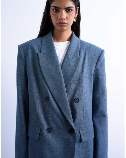 TOPSHOP Blue 80s Double Breasted Oversized Suit Blazer