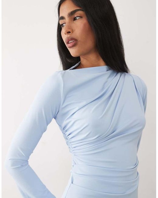 ASOS Blue Asymmetric Drape Slash Neck Maxi Dress