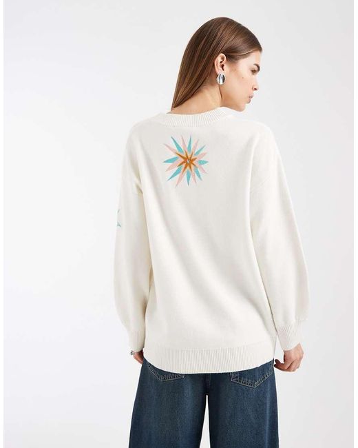 Never Fully Dressed White Martha Knitted Embroidered Longline Button Down Cardigan