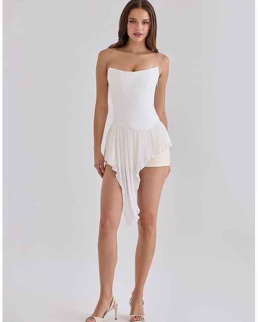 House Of Cb White Renata Chiffon Micro Pleat Strapless Corset Top