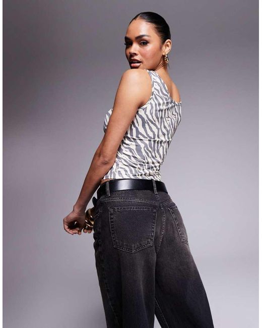 Liquor N Poker Gray Zebra Cut Out Vest Top