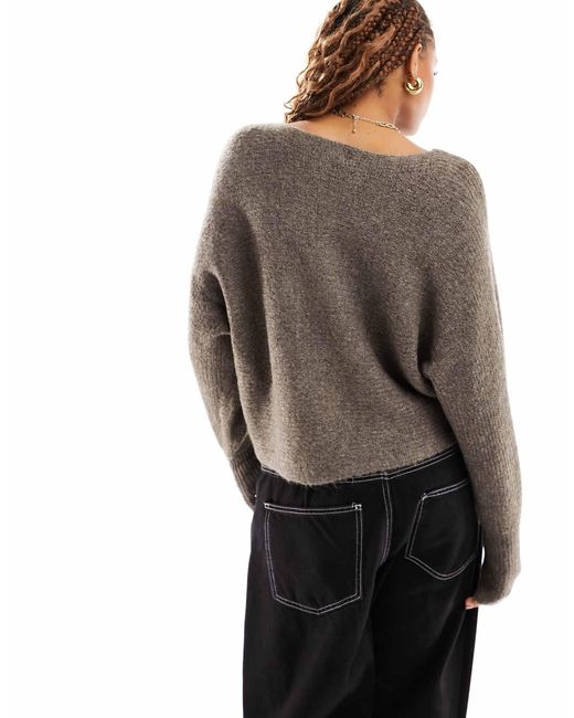 ONLY Gray Ribbed Wide Neck Sweater