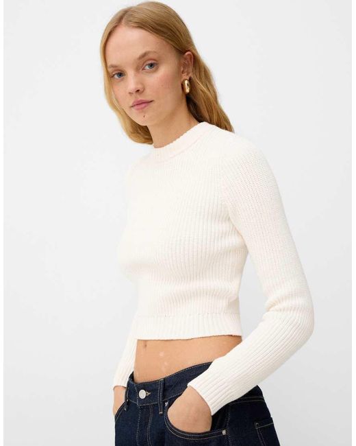 Bershka Sweater Met Ronde Hals in het White