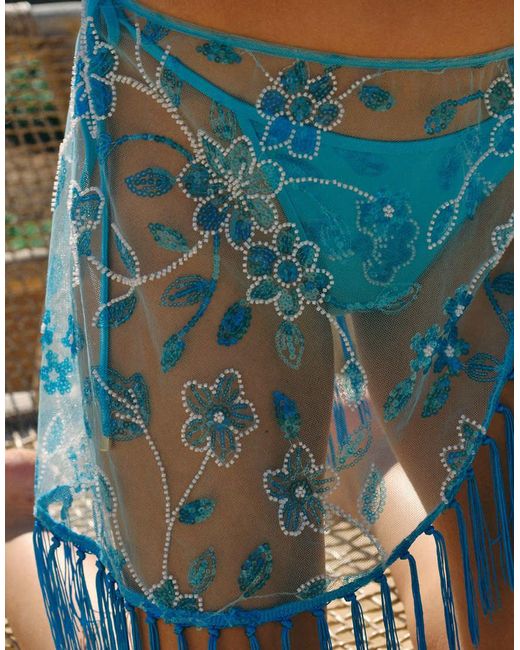 South Beach Blue X Liv Silverman Sequin Sarong With Fringe Detail
