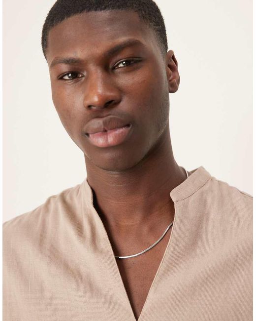ASOS Natural Overhead Shirt With Grandad Collar for men