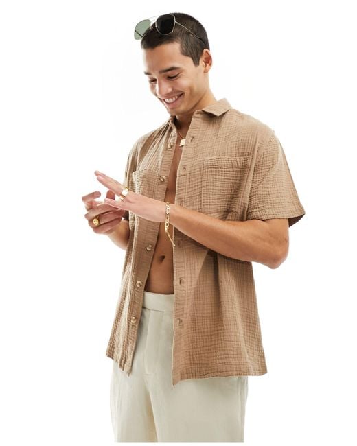 ASOS White Short Sleeve Relaxed Revere Collar Cheese Cloth Shirt for men