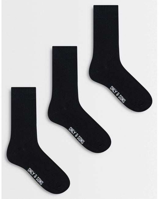 Only & Sons Black 3 Pack Socks for men