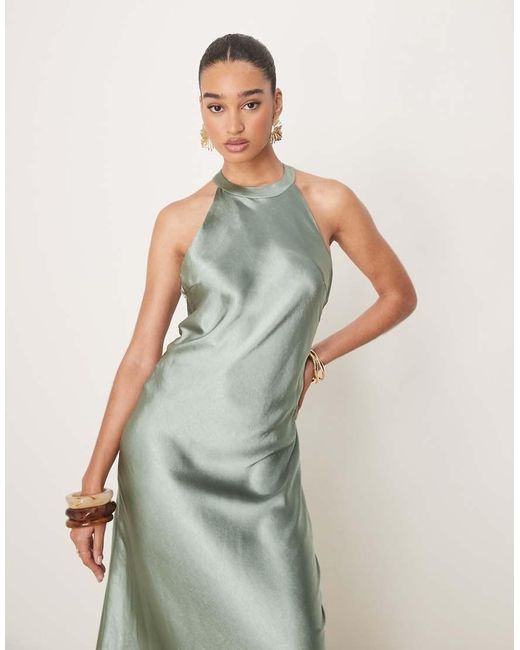 Y.A.S Green High Neck Satin Maxi Dress