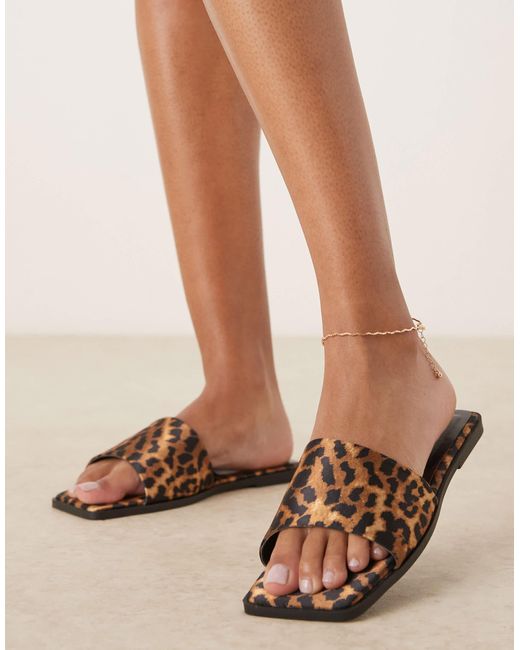 ASOS Brown Fig Square Toe Flat Mule Sandals