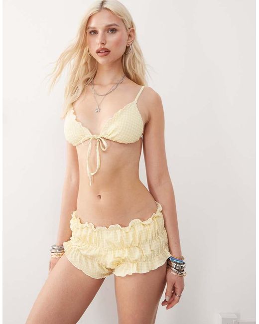 Collusion Natural Seersucker Micro Ruched Bikini Short Co Ord