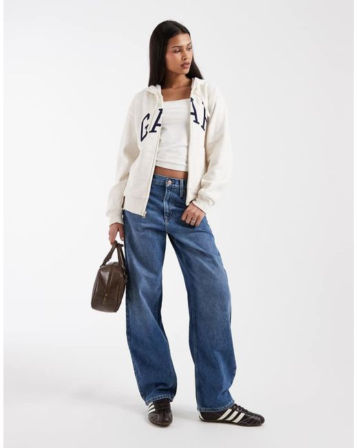 Gap White Logo Zip Through Hoodie