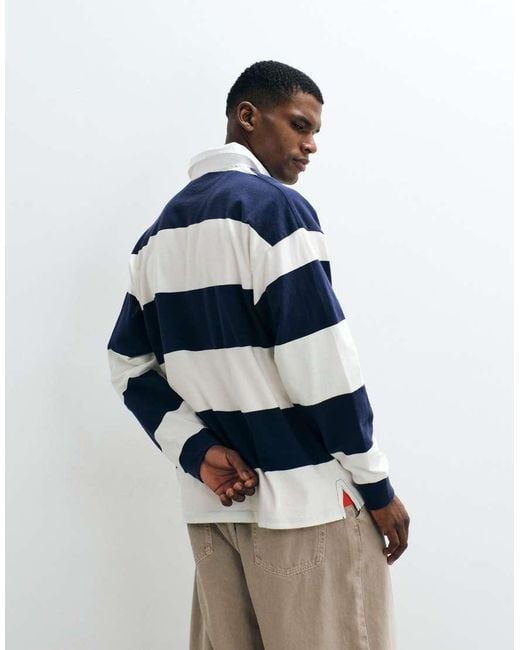 Polo Ralph Lauren Blue Flag Logo Block Stripe Oversize Fit Rugby Polo for men