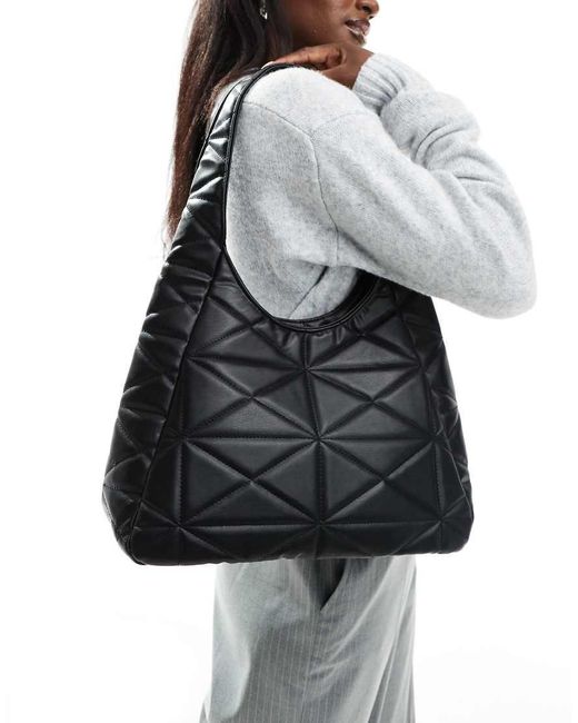 Glamorous Gray Quilted Textured Shoulder Tote Bag