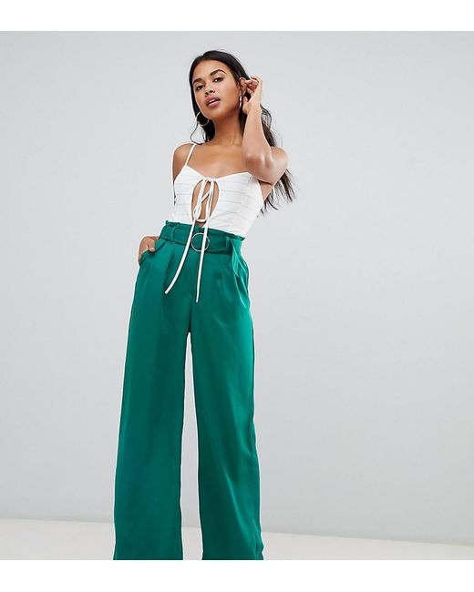 Pantalon large avec lien à nouer Bershka en coloris Green
