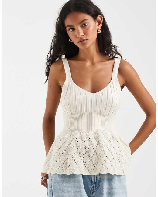 Object White Knitted Peplum Hem Cami Top With Pointelle Detail