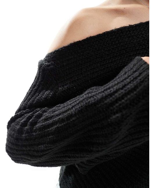 ASOS Black Knitted Off The Shoulder Slouchy Jumper
